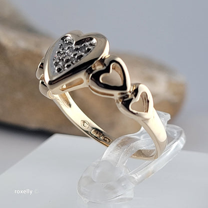 14K Yellow Gold Heart-Shaped Genuine Diamonds Ring Size 5.75 - Solid Gold