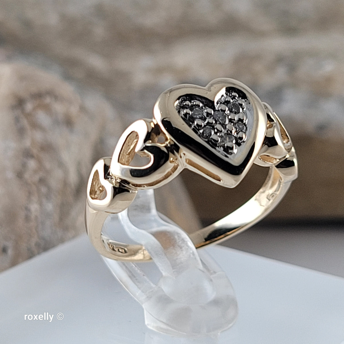 14K Yellow Gold Heart-Shaped Genuine Diamonds Ring Size 5.75 - Solid Gold