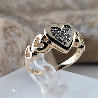 14K Yellow Gold Heart-Shaped Genuine Diamonds Ring Size 5.75 - Solid Gold