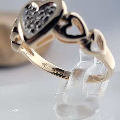 14K Yellow Gold Heart-Shaped Genuine Diamonds Ring Size 5.75 - Solid Gold