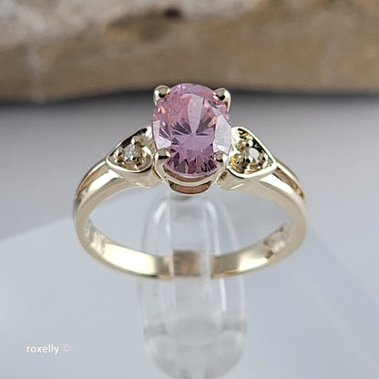 14K Yellow Gold Pink Ice and Genuine Diamonds Ring Size 6 - Solid Gold