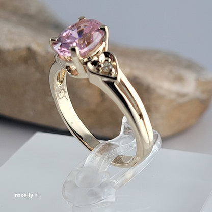 14K Yellow Gold Pink Ice and Genuine Diamonds Ring Size 6 - Solid Gold