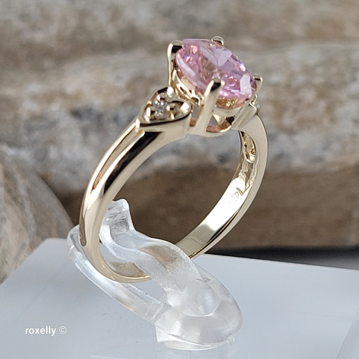 14K Yellow Gold Pink Ice and Genuine Diamonds Ring Size 6 - Solid Gold