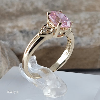 14K Yellow Gold Pink Ice and Genuine Diamonds Ring Size 6 - Solid Gold
