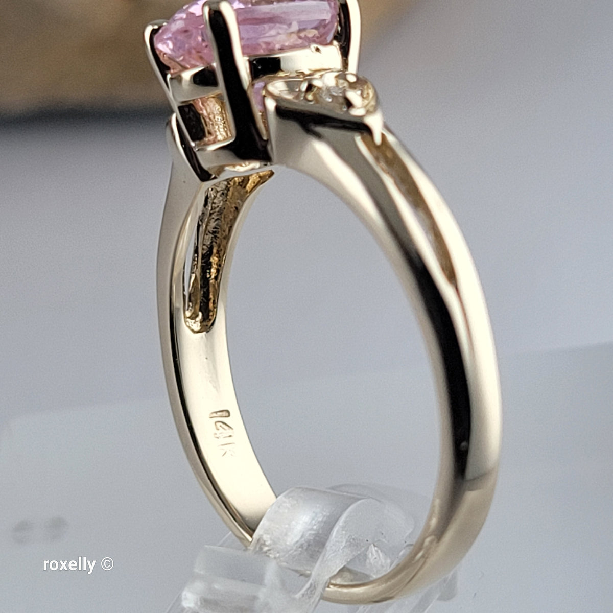 14K Yellow Gold Pink Ice and Genuine Diamonds Ring Size 6 - Solid Gold