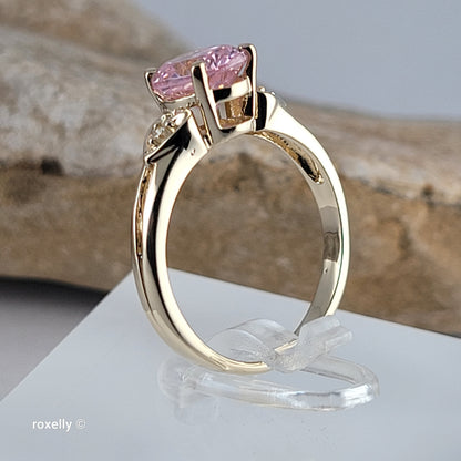 14K Yellow Gold Pink Ice and Genuine Diamonds Ring Size 6 - Solid Gold