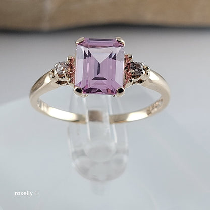 10K Yellow Gold Pink Sapphire & White Tourmaline Ring Size 8 - Solid Gold!