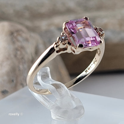 10K Yellow Gold Pink Sapphire & White Tourmaline Ring Size 8 - Solid Gold!