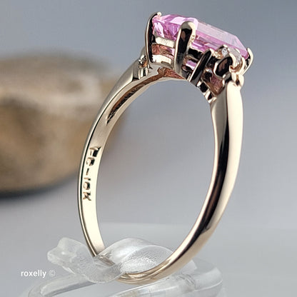 10K Yellow Gold Pink Sapphire & White Tourmaline Ring Size 8 - Solid Gold!