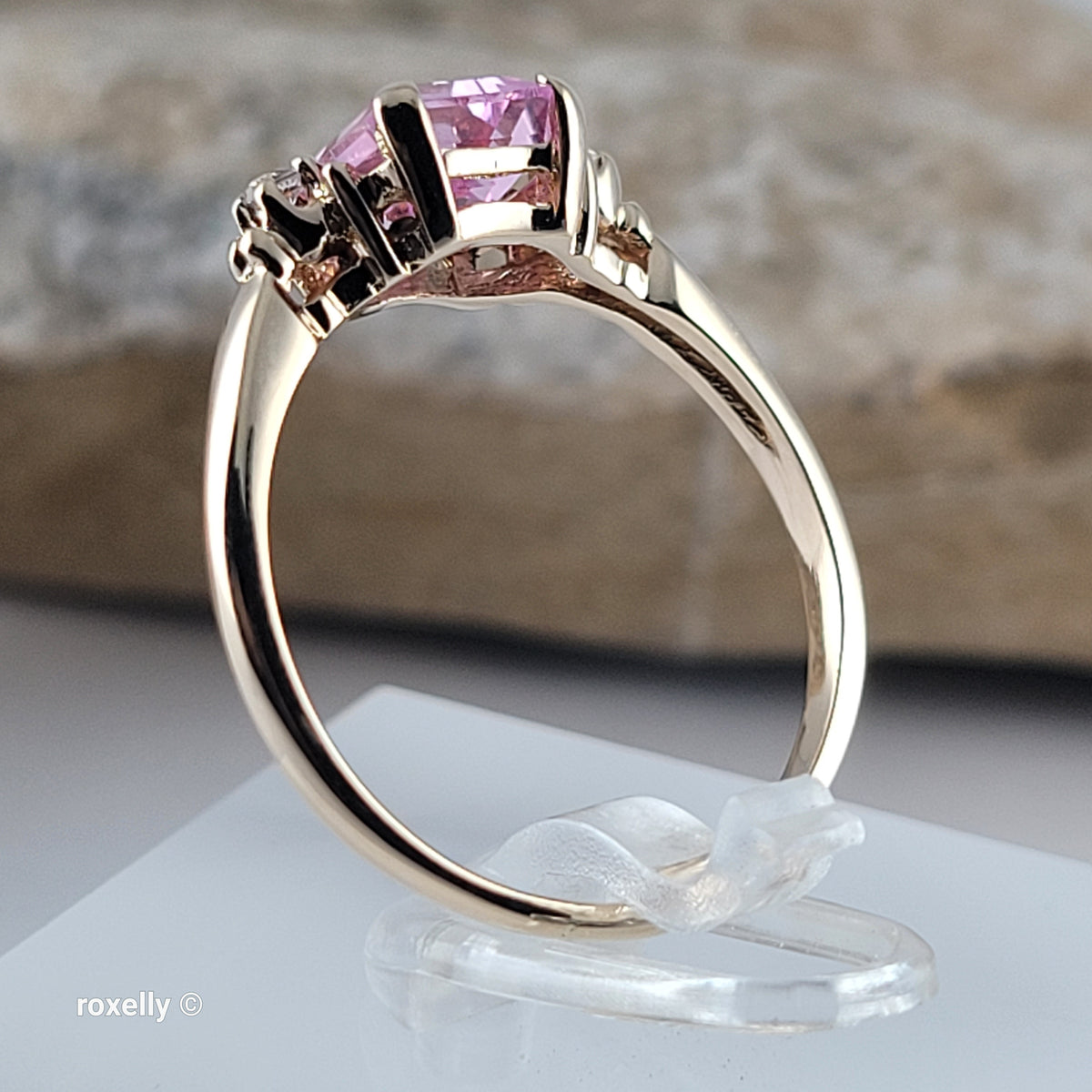 10K Yellow Gold Pink Sapphire & White Tourmaline Ring Size 8 - Solid Gold!