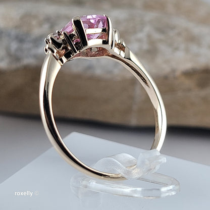 10K Yellow Gold Pink Sapphire & White Tourmaline Ring Size 8 - Solid Gold!