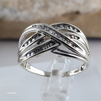 14K White Gold Crossover Genuine Diamonds Ring Size 9.5 - Solid Gold
