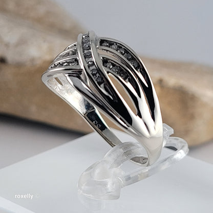 14K White Gold Crossover Genuine Diamonds Ring Size 9.5 - Solid Gold