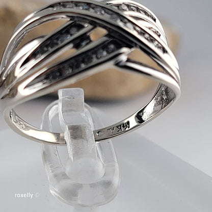 14K White Gold Crossover Genuine Diamonds Ring Size 9.5 - Solid Gold