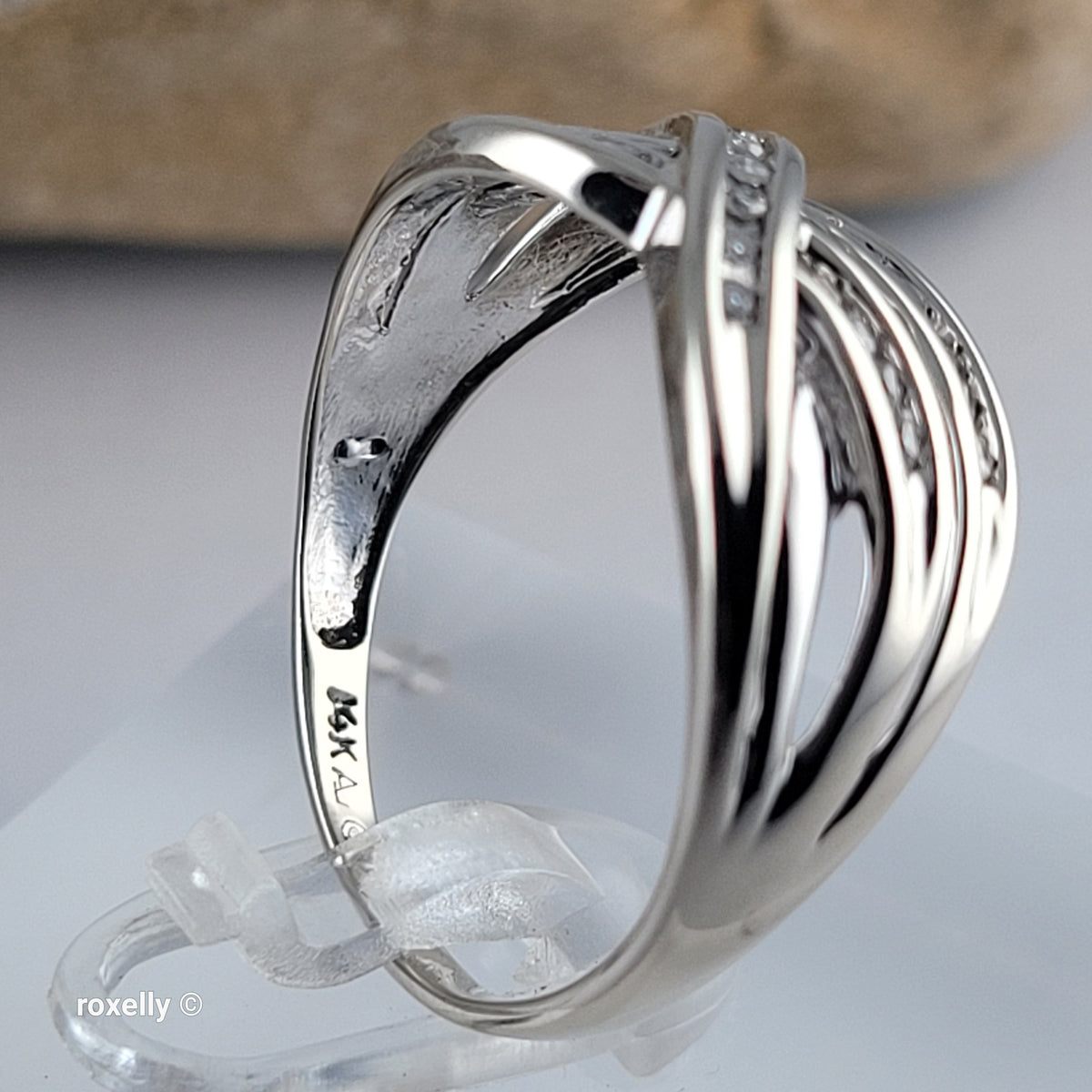 14K White Gold Crossover Genuine Diamonds Ring Size 9.5 - Solid Gold