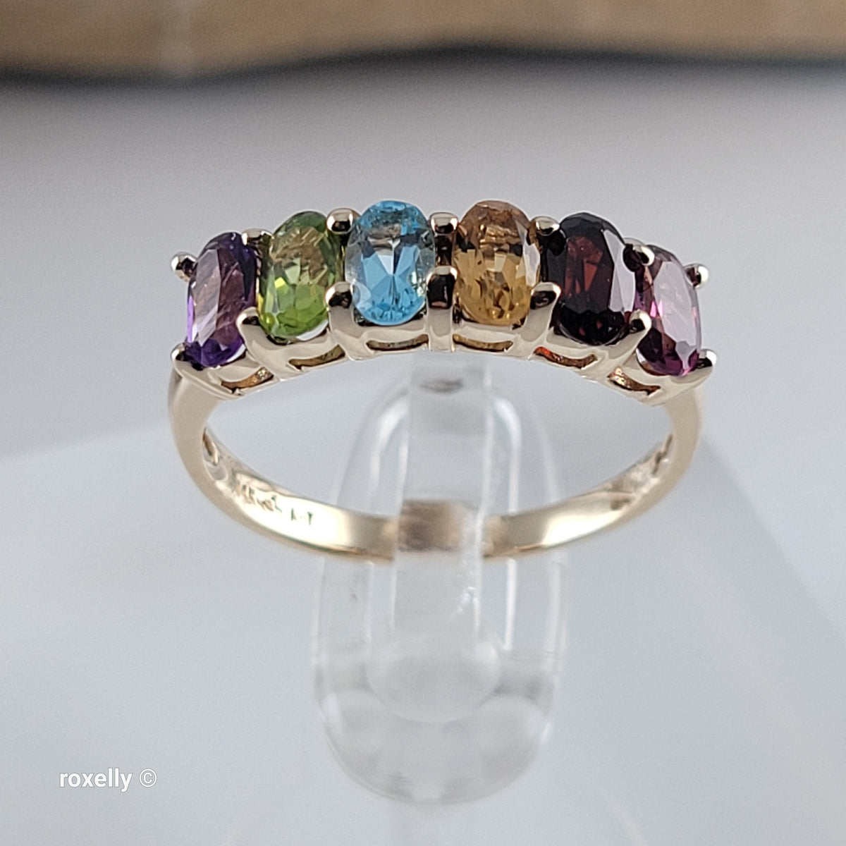 14K Yellow Gold Multi-Gemstone Band Ring Size 6.5 - Solid Gold