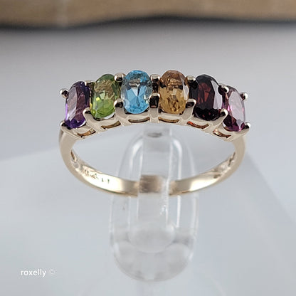 14K Yellow Gold Multi-Gemstone Band Ring Size 6.5 - Solid Gold