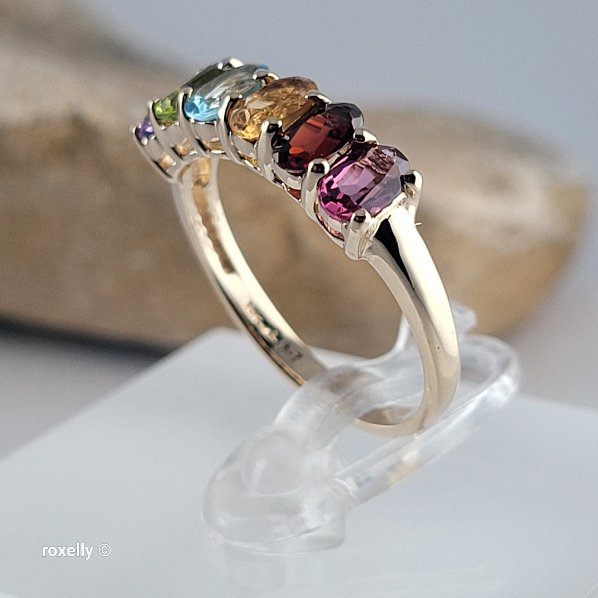 14K Yellow Gold Multi-Gemstone Band Ring Size 6.5 - Solid Gold