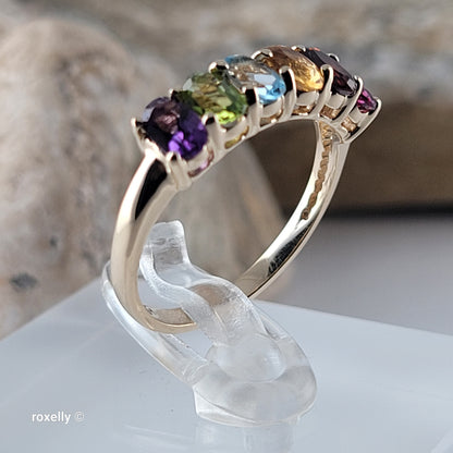 14K Yellow Gold Multi-Gemstone Band Ring Size 6.5 - Solid Gold