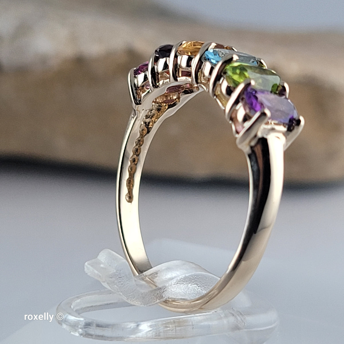 14K Yellow Gold Multi-Gemstone Band Ring Size 6.5 - Solid Gold