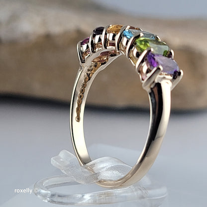 14K Yellow Gold Multi-Gemstone Band Ring Size 6.5 - Solid Gold