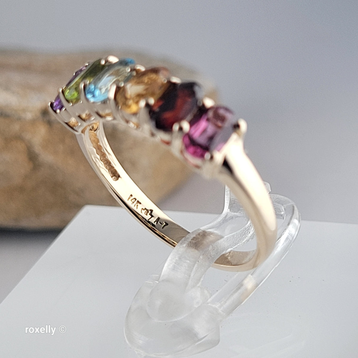 14K Yellow Gold Multi-Gemstone Band Ring Size 6.5 - Solid Gold