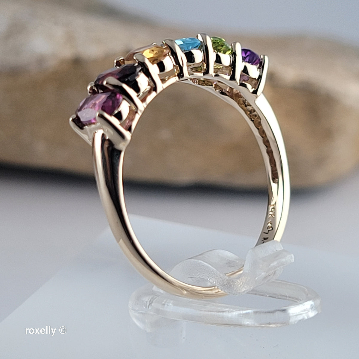 14K Yellow Gold Multi-Gemstone Band Ring Size 6.5 - Solid Gold