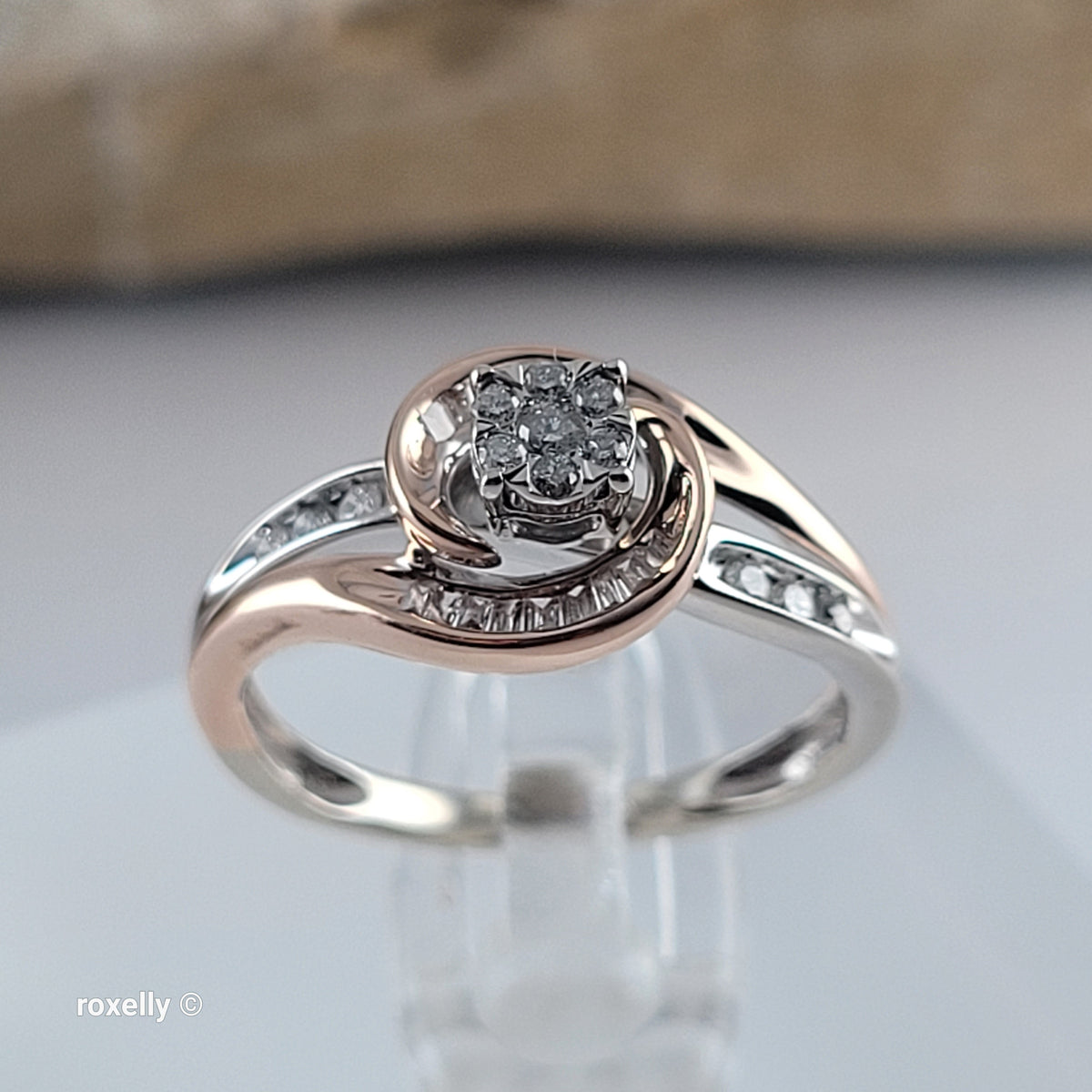 10K Two-Tone Gold Genuine Diamonds Ring Size 4 - Solid Gold