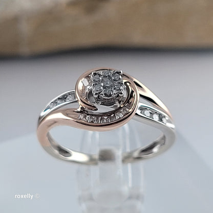 10K Two-Tone Gold Genuine Diamonds Ring Size 4 - Solid Gold