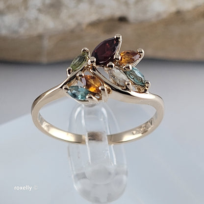 14K Yellow Gold Multi-Gemstone Cocktail Ring Size 8.25 - Solid Gold