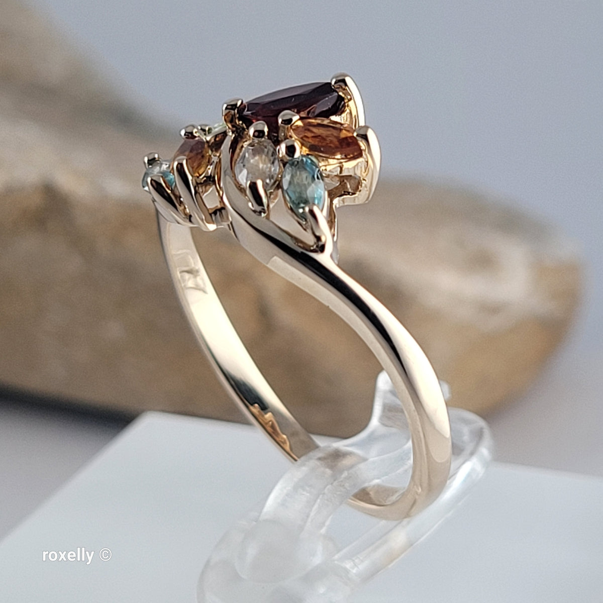 14K Yellow Gold Multi-Gemstone Cocktail Ring Size 8.25 - Solid Gold