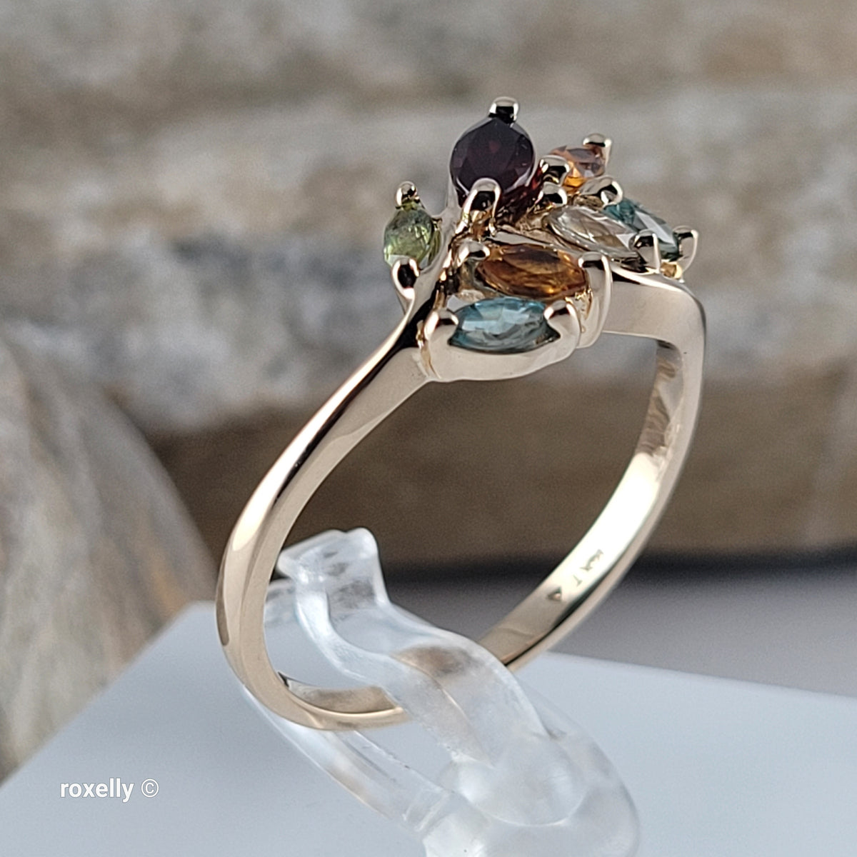 14K Yellow Gold Multi-Gemstone Cocktail Ring Size 8.25 - Solid Gold