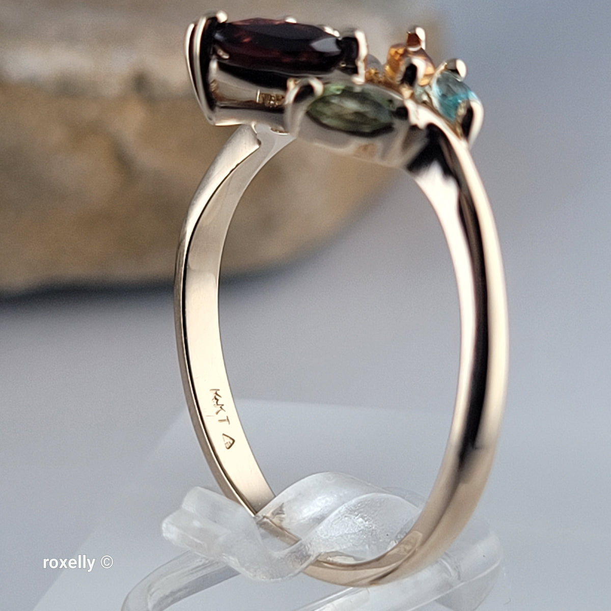 14K Yellow Gold Multi-Gemstone Cocktail Ring Size 8.25 - Solid Gold