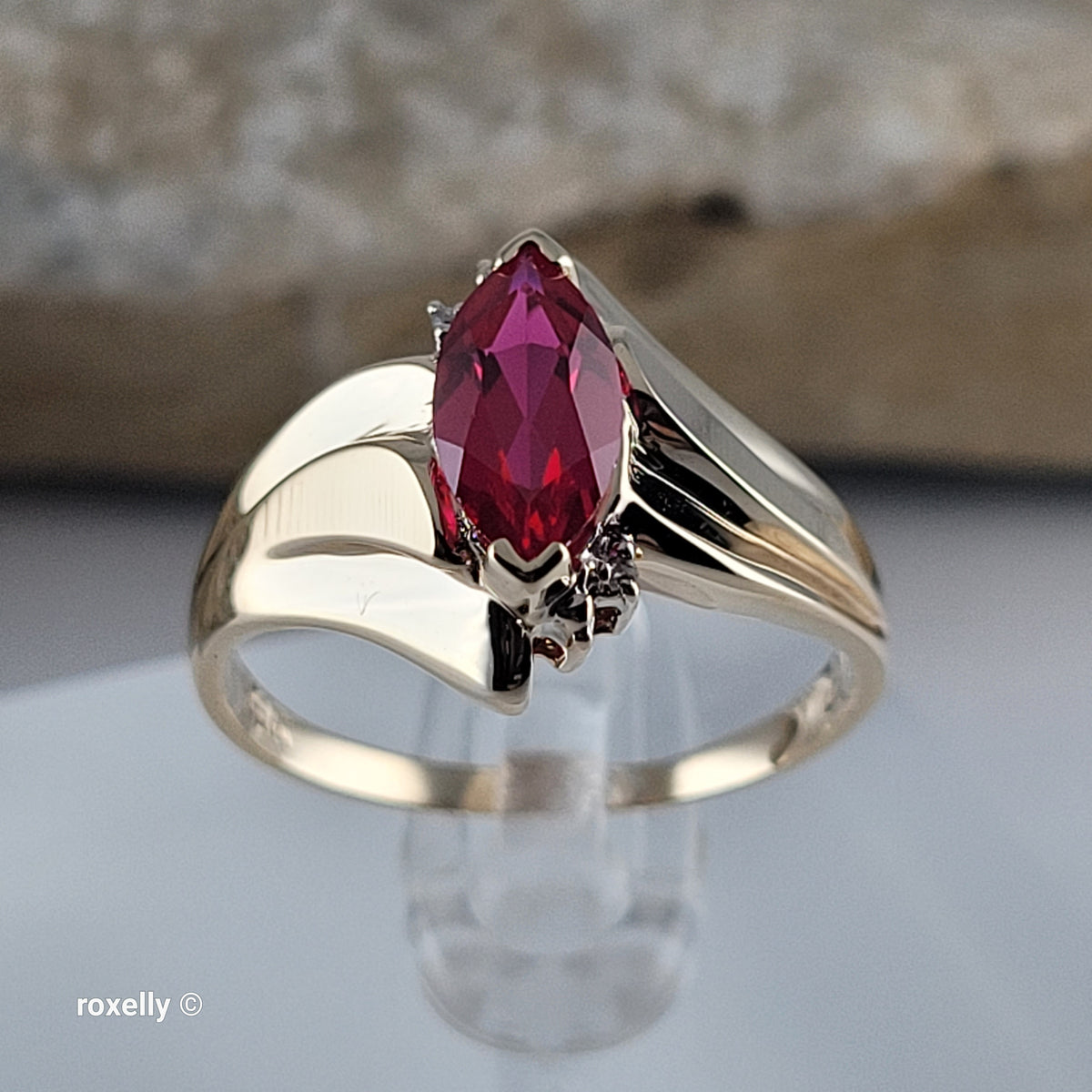 10K Yellow Gold Ruby and Genuine Diamond Ring Size 8.25 - Solid Gold