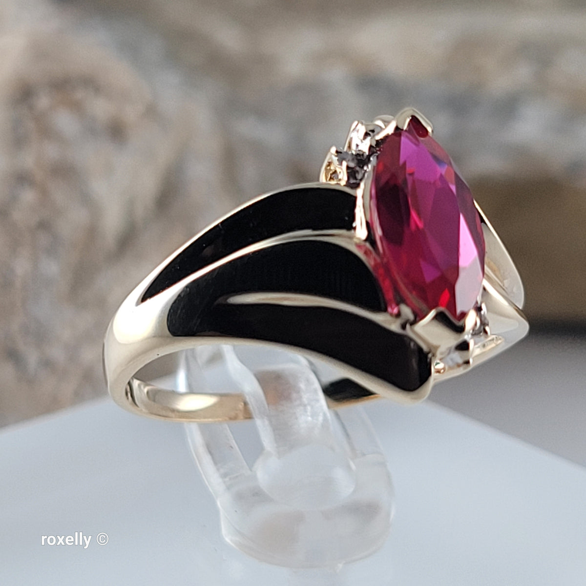 10K Yellow Gold Ruby and Genuine Diamond Ring Size 8.25 - Solid Gold