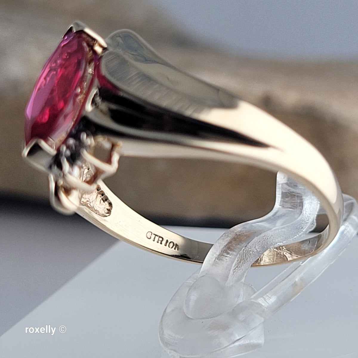 10K Yellow Gold Ruby and Genuine Diamond Ring Size 8.25 - Solid Gold