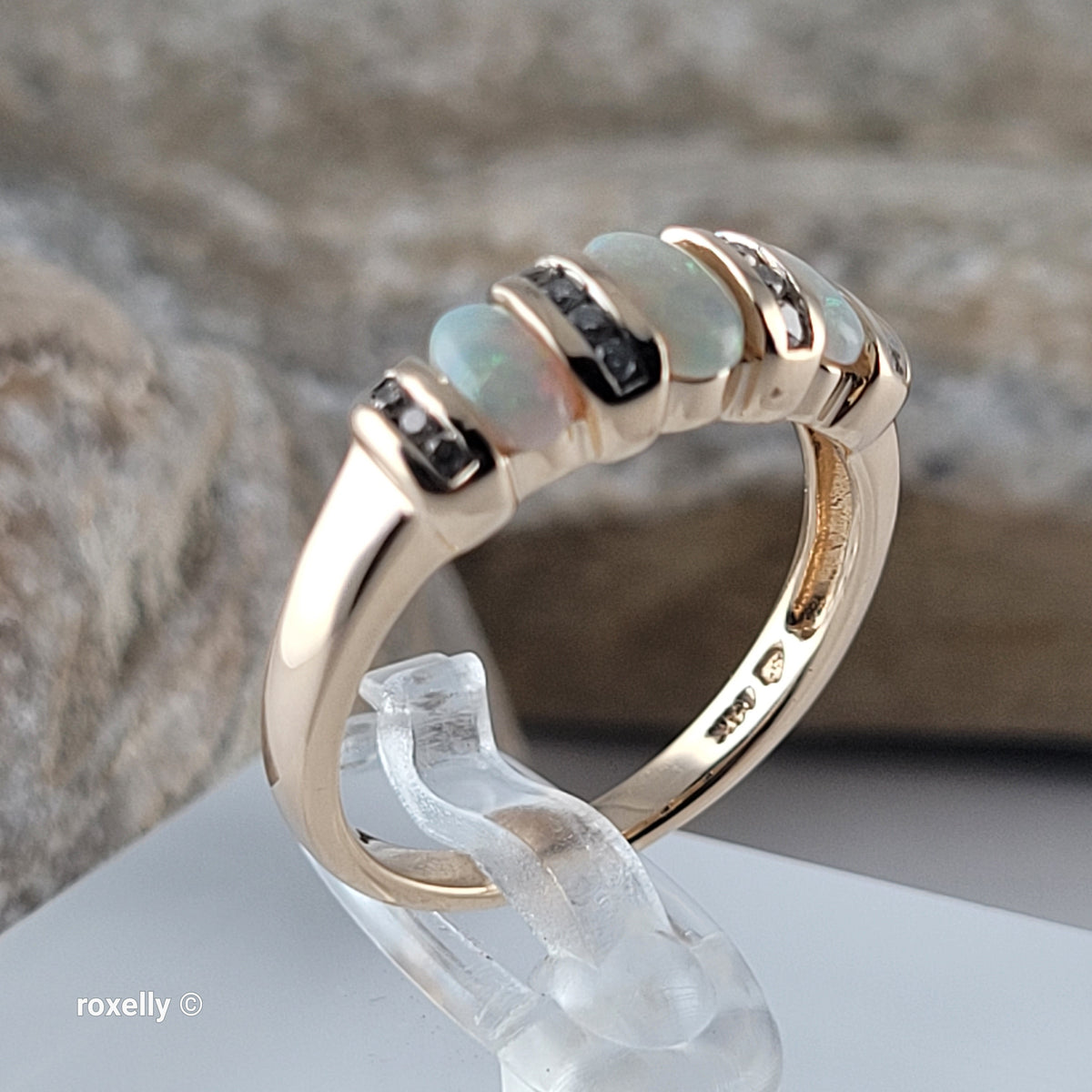 14K Yellow Gold Fire Opal and Genuine Diamonds Ring Size 7 - Solid Gold