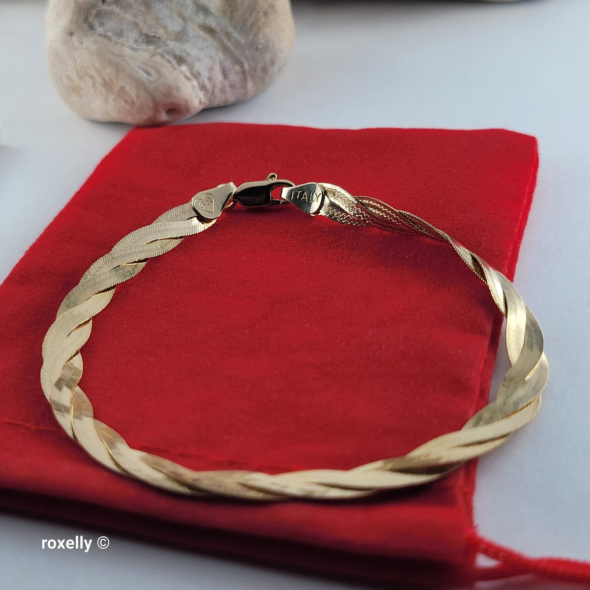14K Solid Yellow Gold Twisted Herringbone Bracelet, Made in Italy