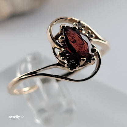 14K Yellow Gold Garnet and Genuine Diamonds Ring Size 9.5 - Solid Gold