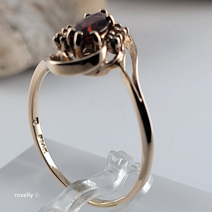 14K Yellow Gold Garnet and Genuine Diamonds Ring Size 9.5 - Solid Gold
