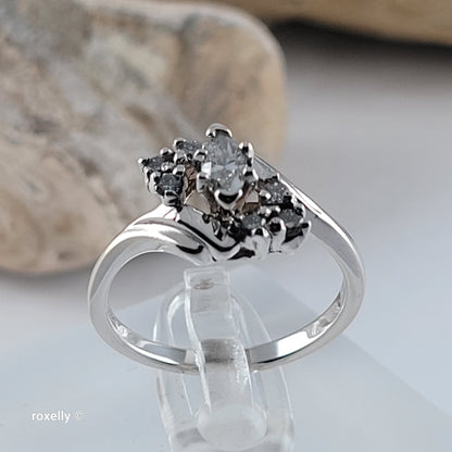 14K White Gold Genuine Diamonds Bypass Ring Size 6.25 - Solid Gold