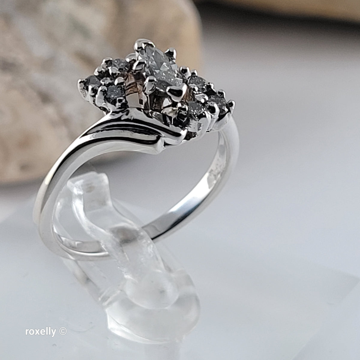 14K White Gold Genuine Diamonds Bypass Ring Size 6.25 - Solid Gold