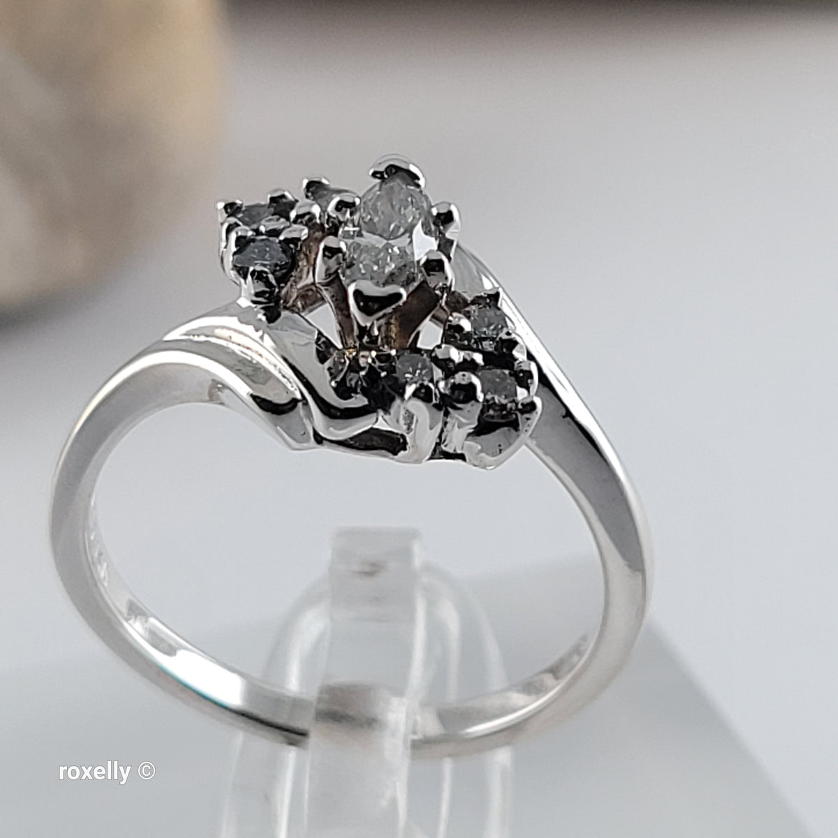 14K White Gold Genuine Diamonds Bypass Ring Size 6.25 - Solid Gold