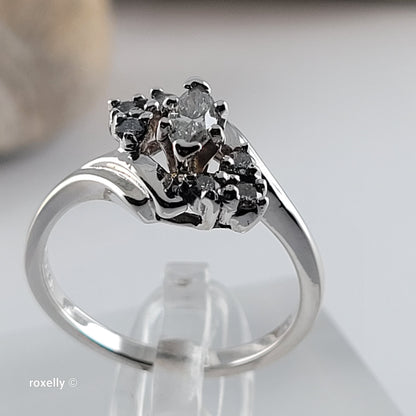 14K White Gold Genuine Diamonds Bypass Ring Size 6.25 - Solid Gold