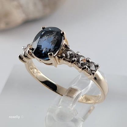 14K Yellow Gold Iolite and White Topaz Gemstones Size 6.75 - Solid Gold