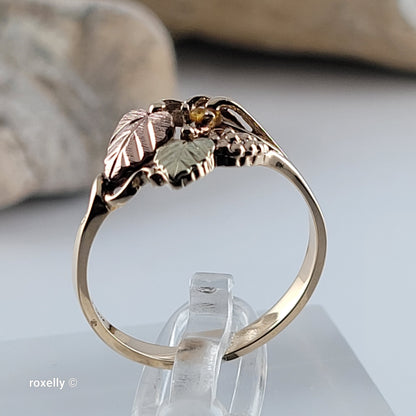 10K Yellow Gold Citrine and Leaves Black Hills Ring Size 6.75 - Solid Gold