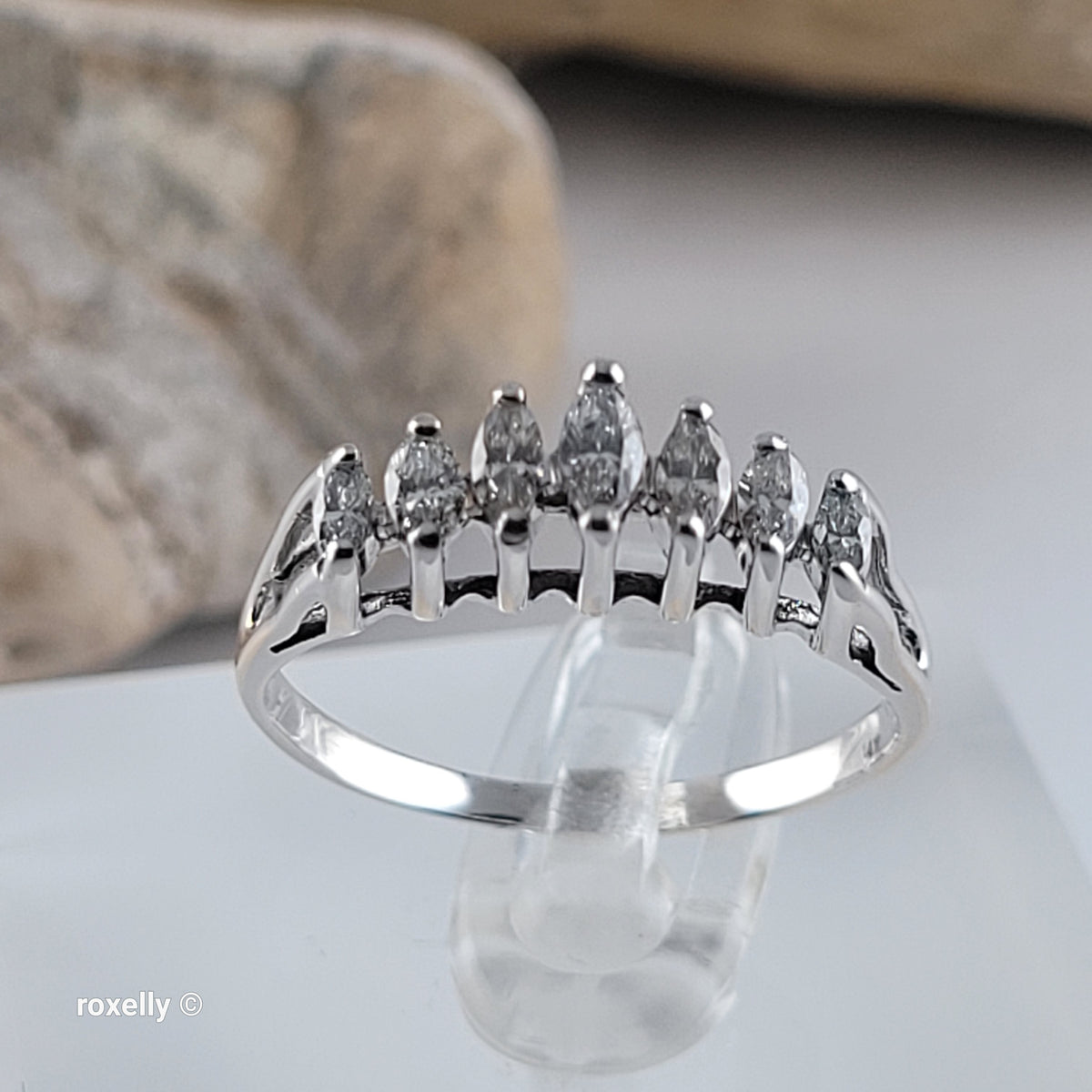 14K White Gold White Genuine Diamonds Tiara Ring Size 8 - Solid Gold