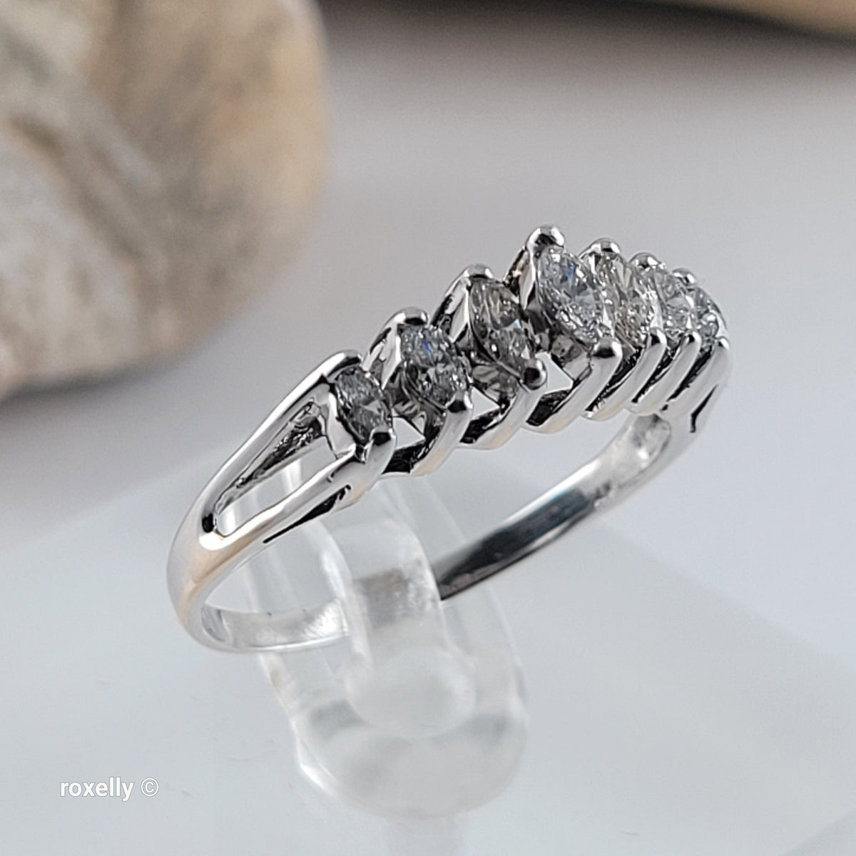 14K White Gold White Genuine Diamonds Tiara Ring Size 8 - Solid Gold