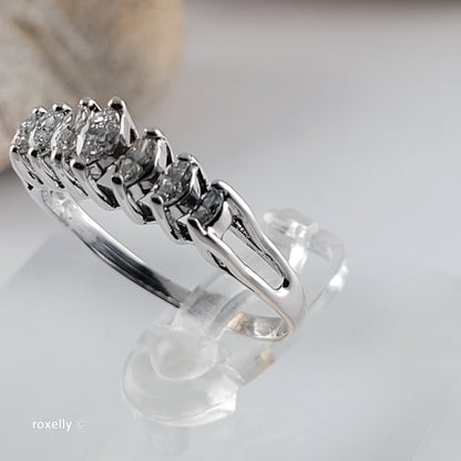 14K White Gold White Genuine Diamonds Tiara Ring Size 8 - Solid Gold