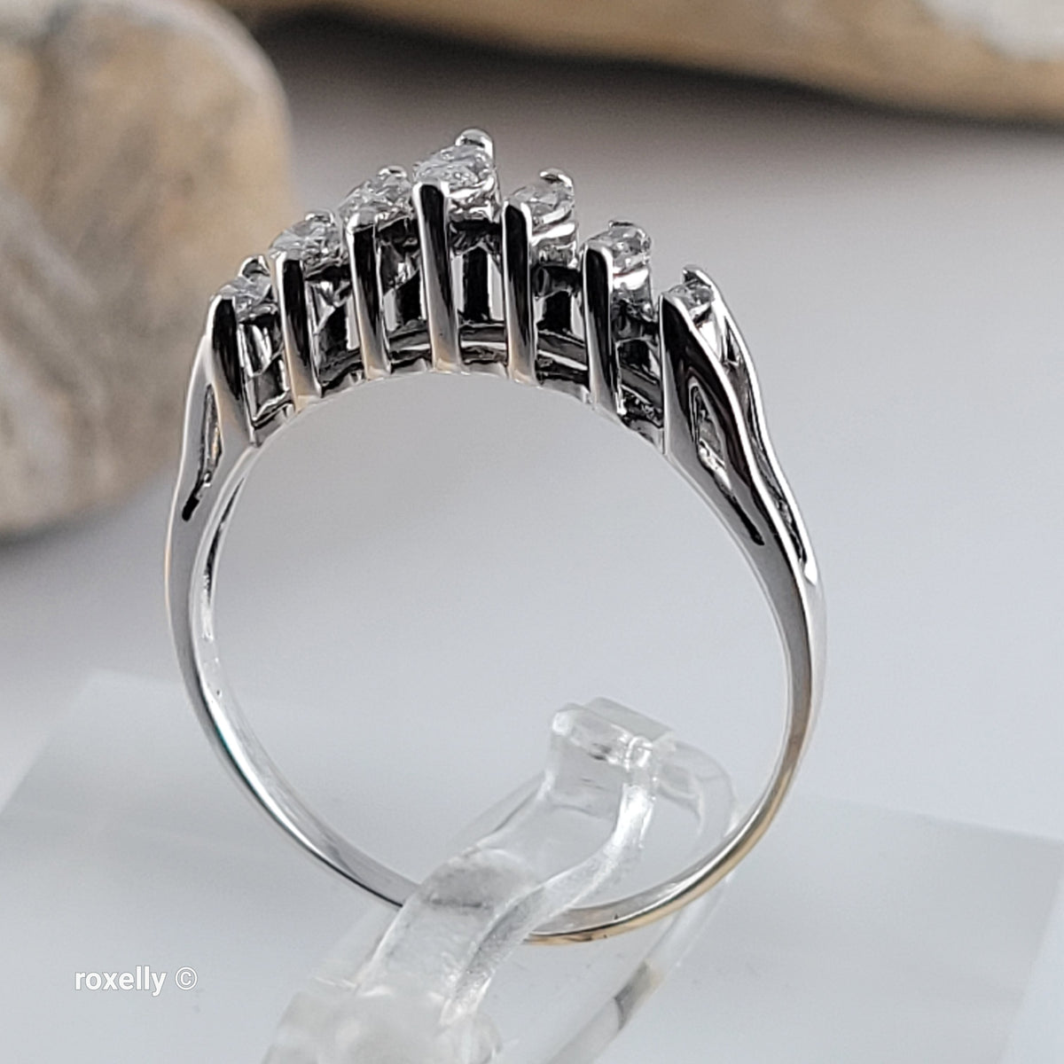14K White Gold White Genuine Diamonds Tiara Ring Size 8 - Solid Gold